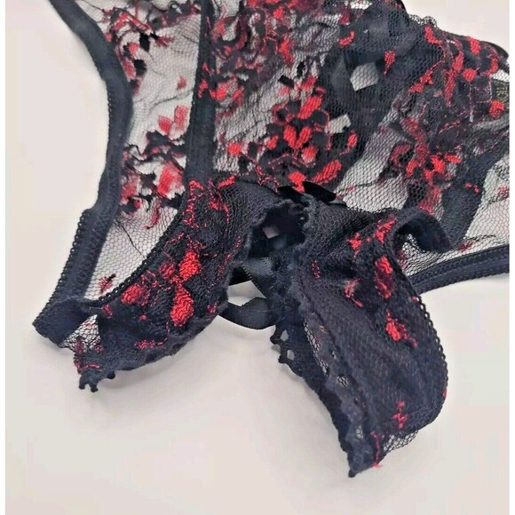 Vtg Frederick's Of Hollywood SEDUCTION BLACK RED LACE CROTCHLESS Panties Sz M - Picture 4 of 11